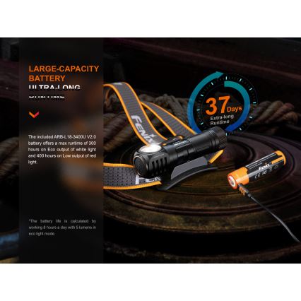 Fenix HM61RV20 - LED Punjiva čelna lampa LED/USB/2xCR123A IP68 1600 lm 300 h 3400 mAh