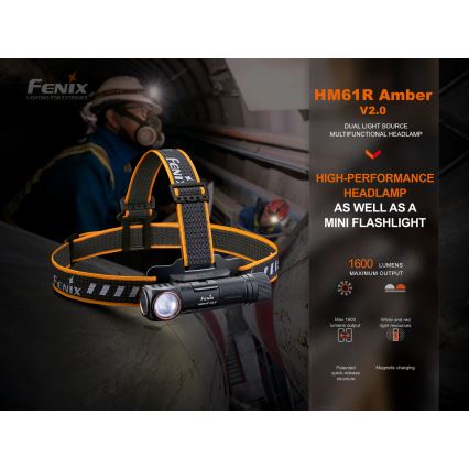 Fenix HM61RV20 - LED Punjiva čelna lampa LED/USB/2xCR123A IP68 1600 lm 300 h 3400 mAh