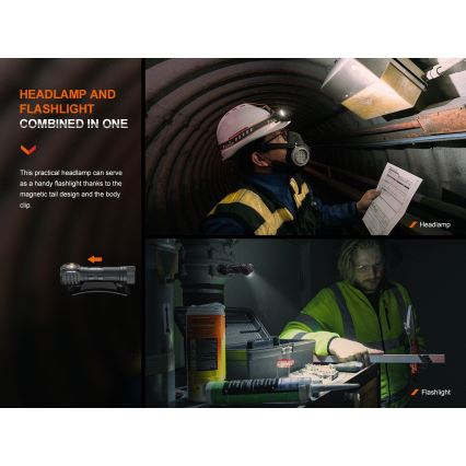 Fenix HM61RV20 - LED Punjiva čelna lampa LED/USB/2xCR123A IP68 1600 lm 300 h 3400 mAh