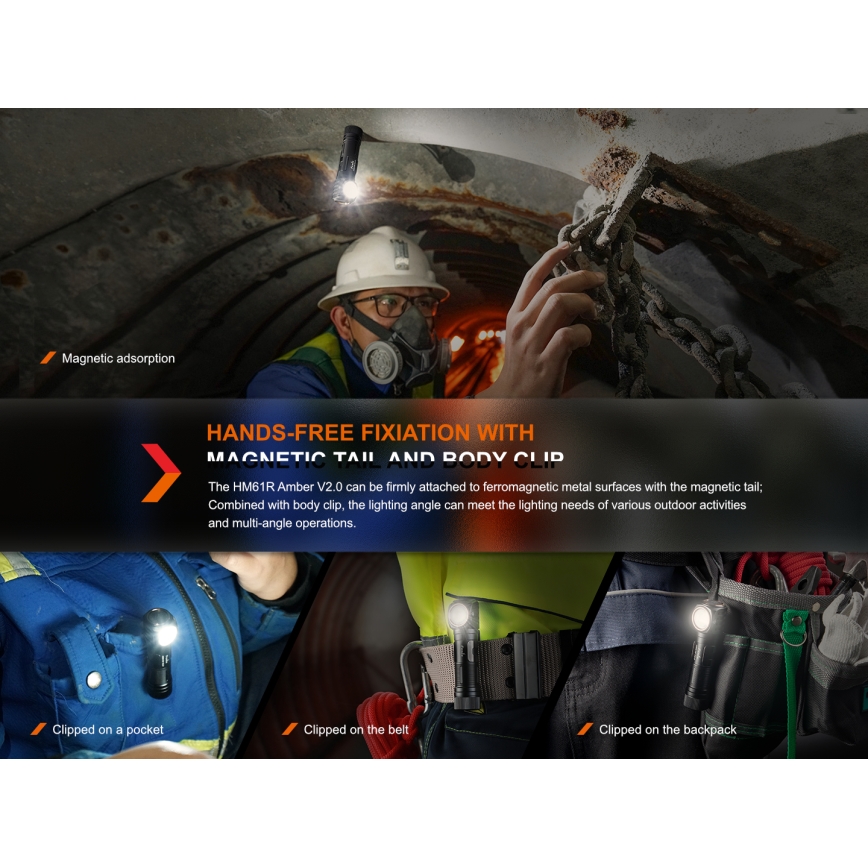 Fenix HM61RV20 - LED Punjiva čelna lampa LED/USB/2xCR123A IP68 1600 lm 300 h 3400 mAh