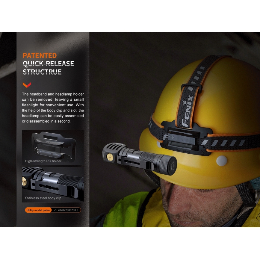Fenix HM61RV20 - LED Punjiva čelna lampa LED/USB/2xCR123A IP68 1600 lm 300 h 3400 mAh