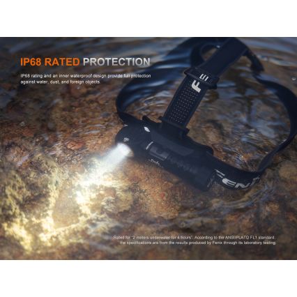 Fenix HM61RV30 - LED prigušiva punjiva čelna lampa LED/USB/1xCR123A 4000 mAh IP68 1800 lm 400 h crna