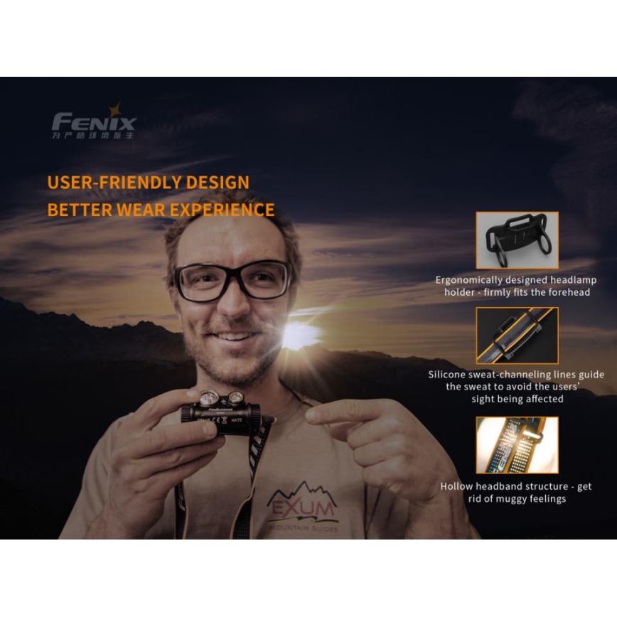 Fenix HM65R - LED punjiva čelna lampa 2xLED/USB/2xCR123A IP68 1400 lm 300 h 3400 mAh