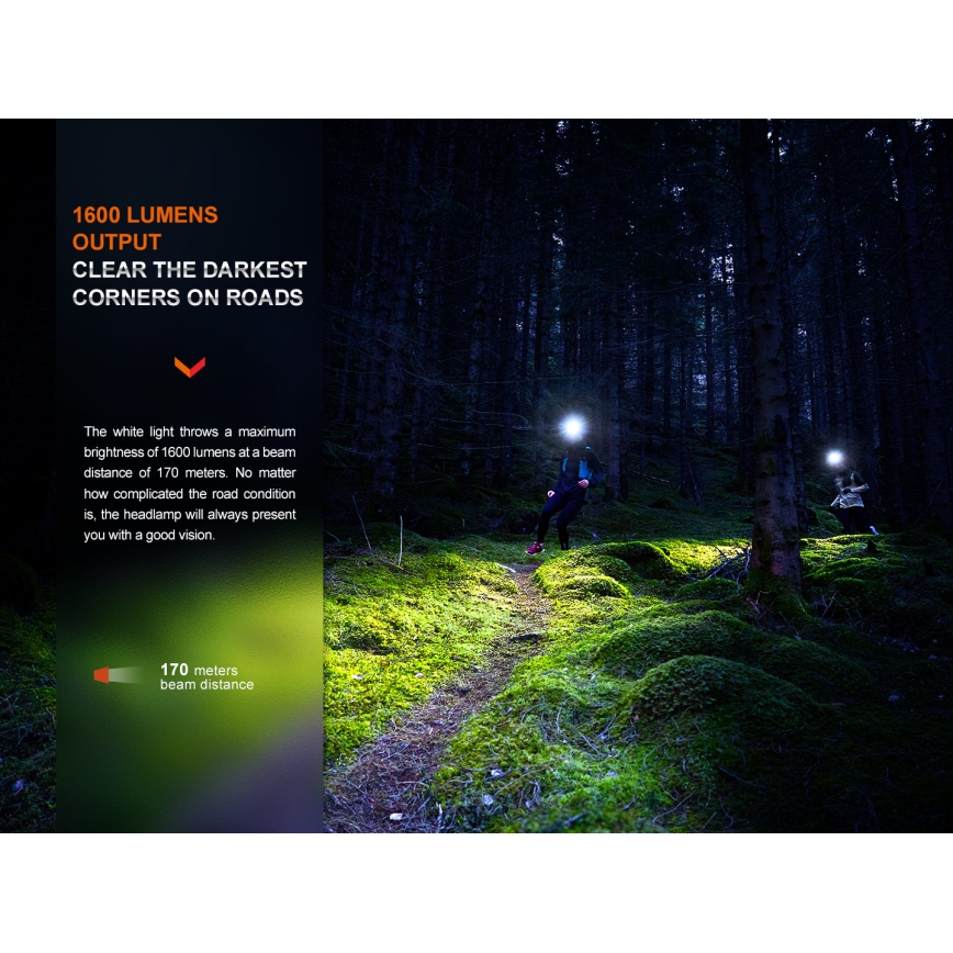 Fenix HM65RTV20BLC- prigušiva LED punjiva čelna lampa LED/USB/2xCR123A IP68 3400 mAh crna/narandžasta