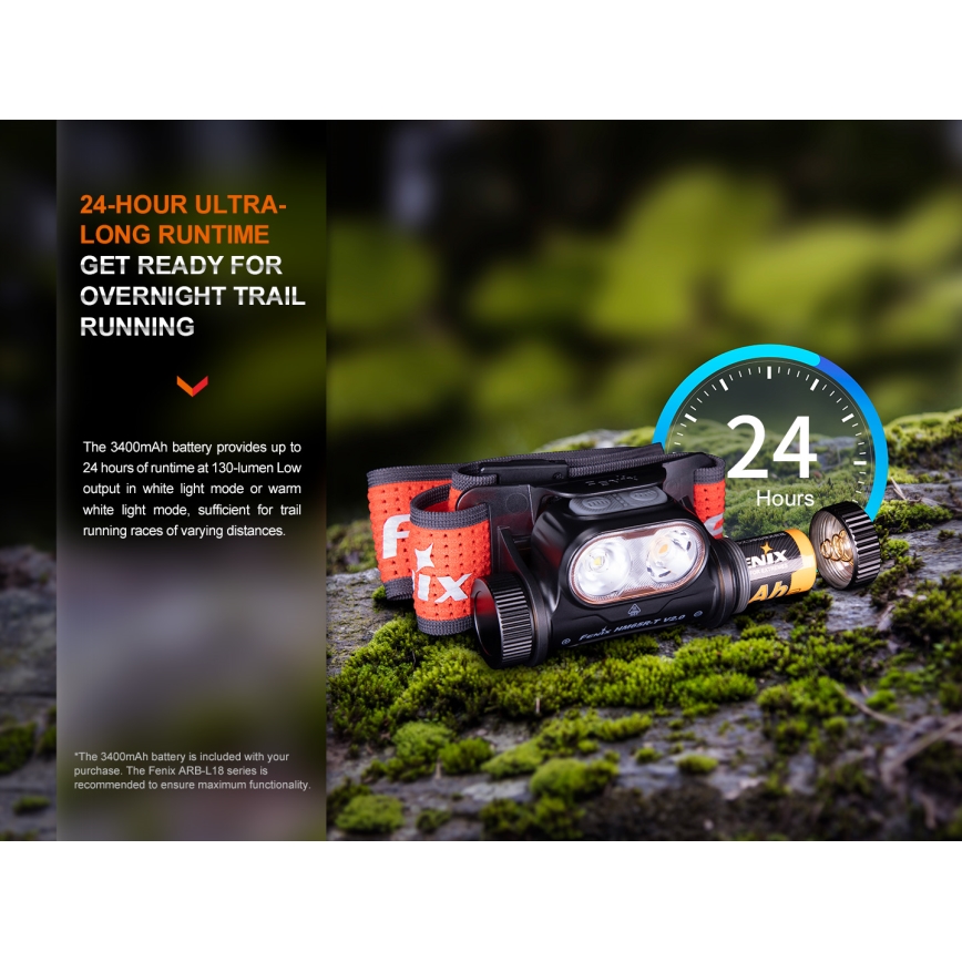 Fenix HM65RTV20BLC- prigušiva LED punjiva čelna lampa LED/USB/2xCR123A IP68 3400 mAh crna/narandžasta