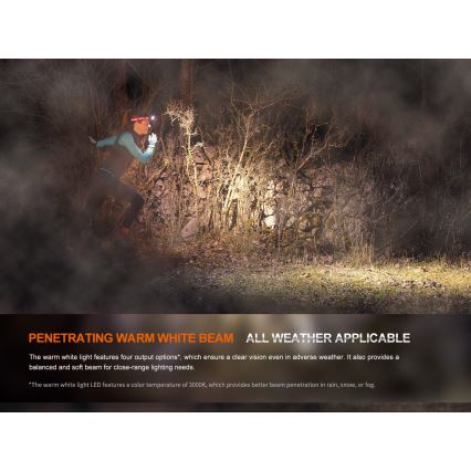 Fenix HM65RTV20BLC- prigušiva LED punjiva čelna lampa LED/USB/2xCR123A IP68 3400 mAh crna/narandžasta