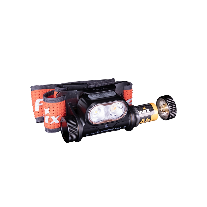 Fenix HM65RTV20BLC- prigušiva LED punjiva čelna lampa LED/USB/2xCR123A IP68 3400 mAh crna/narandžasta