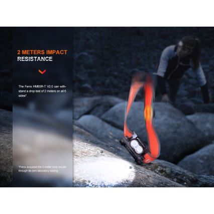 Fenix HM65RTV20PRP - Punjiva LED čelna lampa – prigušiva LED/USB/2xCR123A IP68 1600 lm 300h 3400 mAh crna/ljubičasta