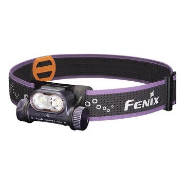 Fenix HM65RTV20PRP - Punjiva LED čelna lampa – prigušiva LED/USB/2xCR123A IP68 1600 lm 300h 3400 mAh crna/ljubičasta
