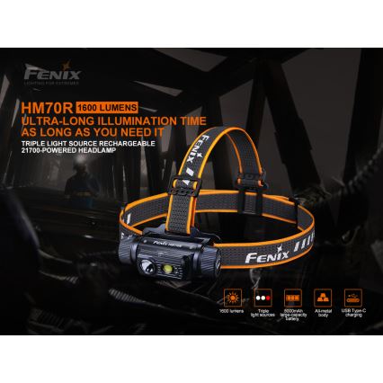Fenix HM70R - LED punjiva čelna lampa 4xLED/1x21700 IP68 1600 lm 800 h 5000 mAh