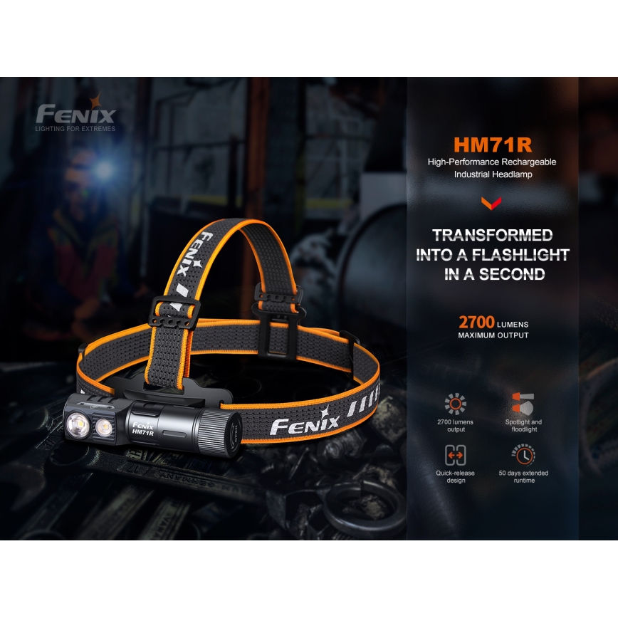 Fenix HM71R - LED punjiva čelovka LED/USB IP68 2700 lm 400 h 5000 mAh