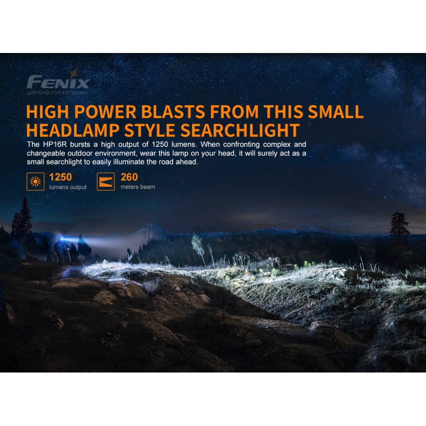 Fenix HP16R1250 - LED punjiva čeona lampa 3xLED/USB 4xAA IP66 1250 lm 600 h 3000 mAh