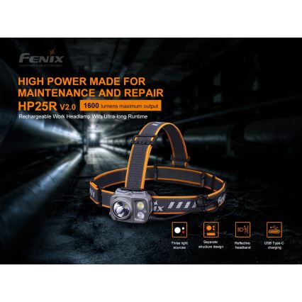 Fenix HP25RV20 - LED prigušiva punjiva čeona lampa 3xLED/1x21700 IP66 1600 lm 800 h