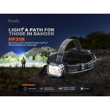 Fenix HP35R - LED prigušiva punjiva čelna lampa LED/USB 5000 mAh IP66 4000 lm 500 h crna