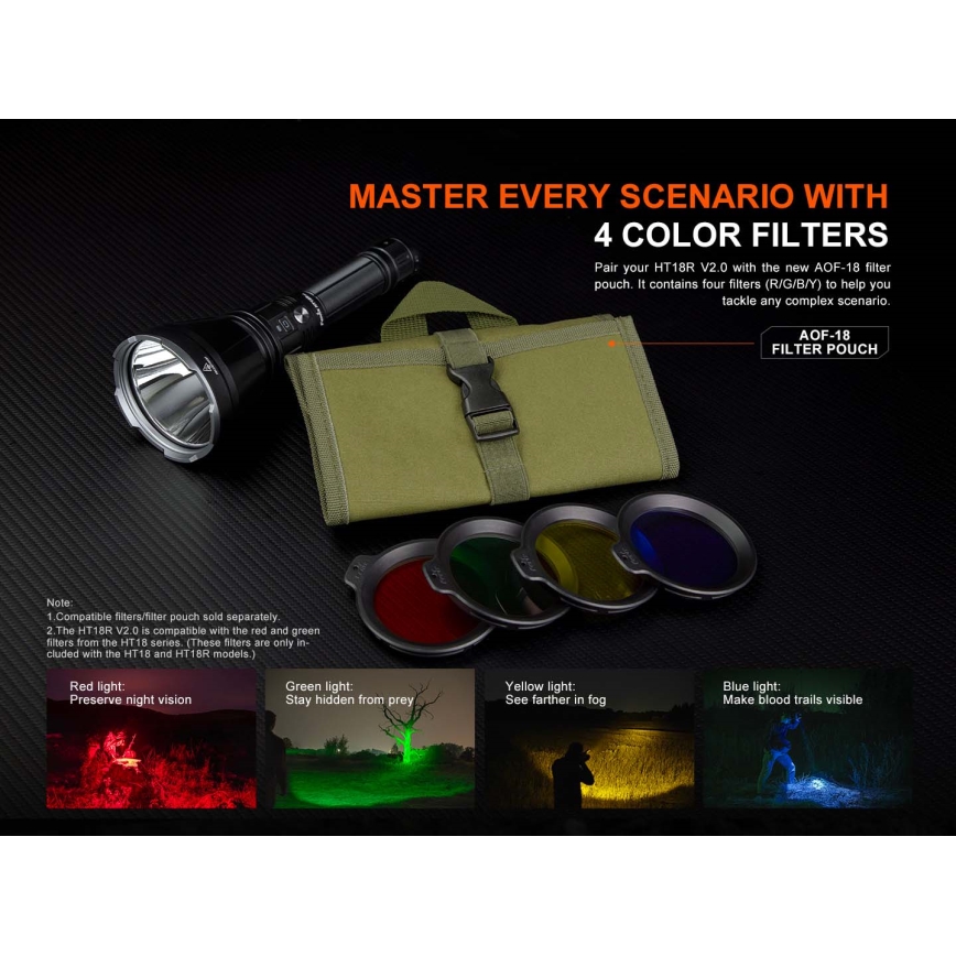 Fenix HT18RV20 - prigušiva punjiva LED baterijska lampa LED/USB 6000 mAh IP68 3700 lm 87 h crna
