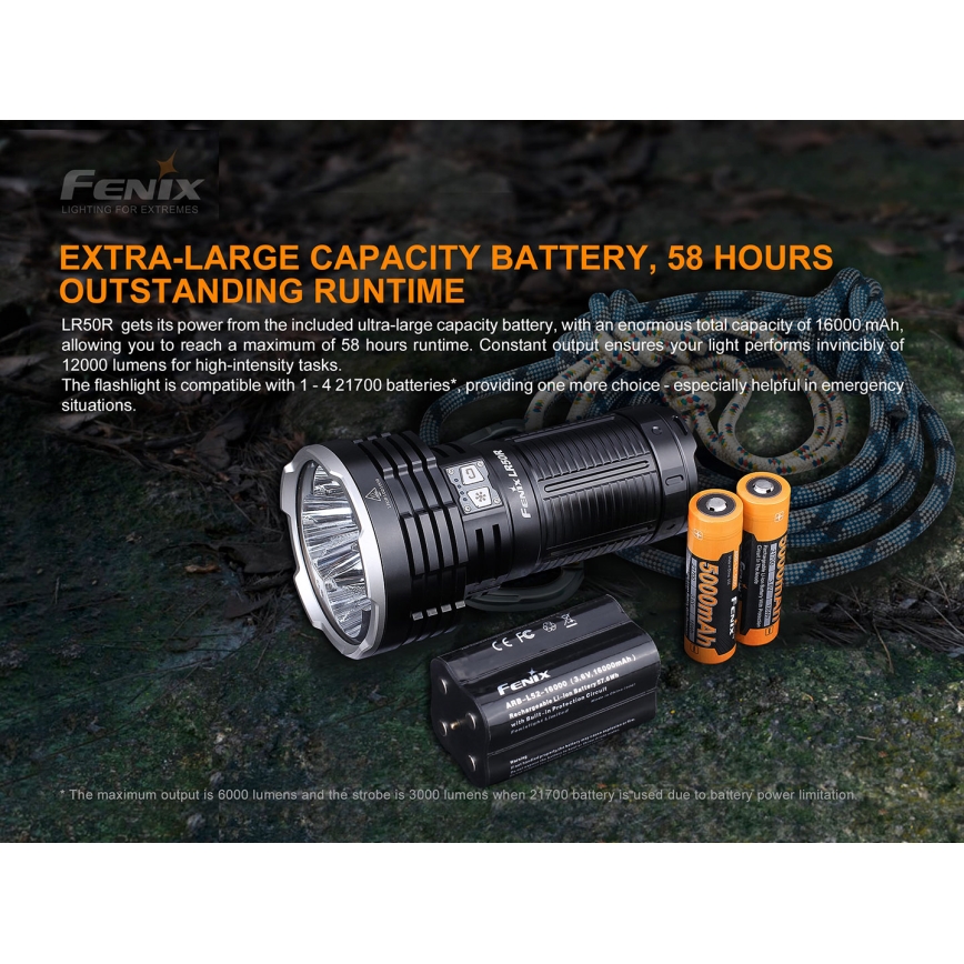 Fenix LR50R - LED punjiva baterijska lampa 4xLED/USB IP68 12000 lm 58 h