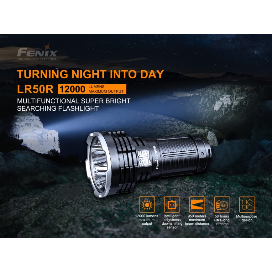 Fenix LR50R - LED punjiva baterijska lampa 4xLED/USB IP68 12000 lm 58 h