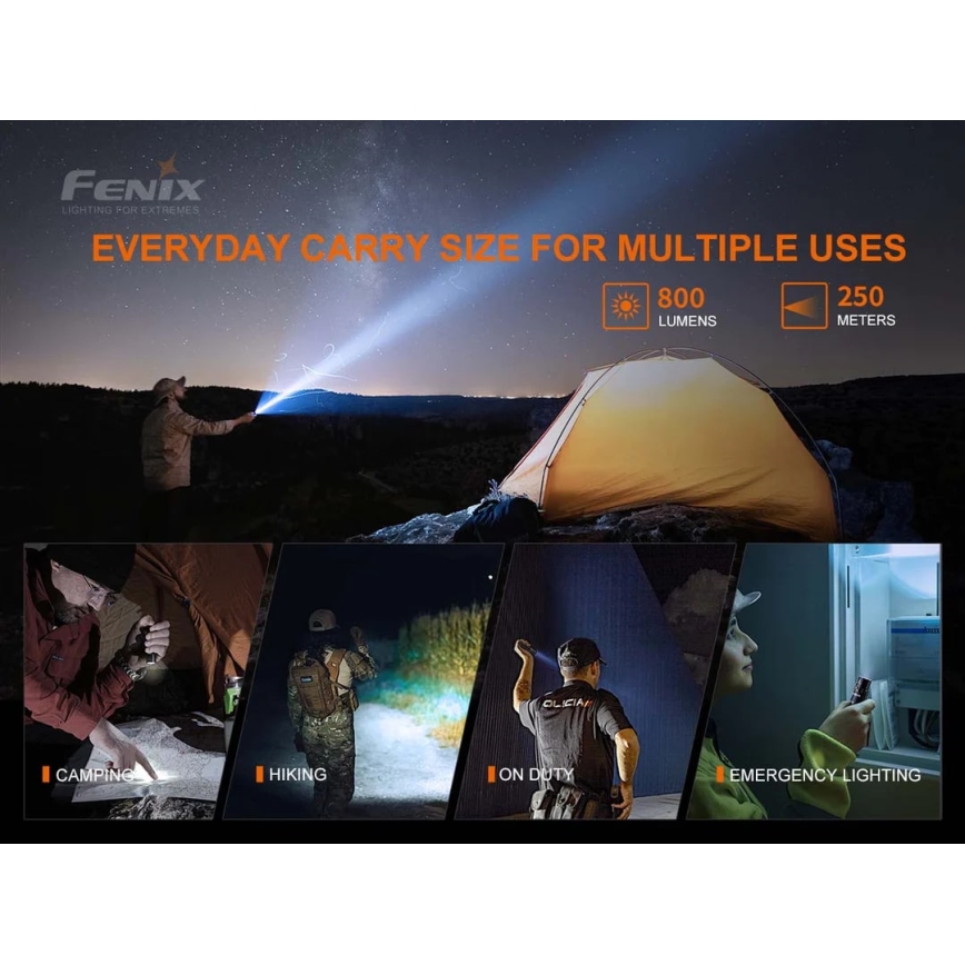Fenix PD25R - punjiva LED baterijska lampa LED/USB/1xCR123A IP68 800 lm 70 h 700 mAh