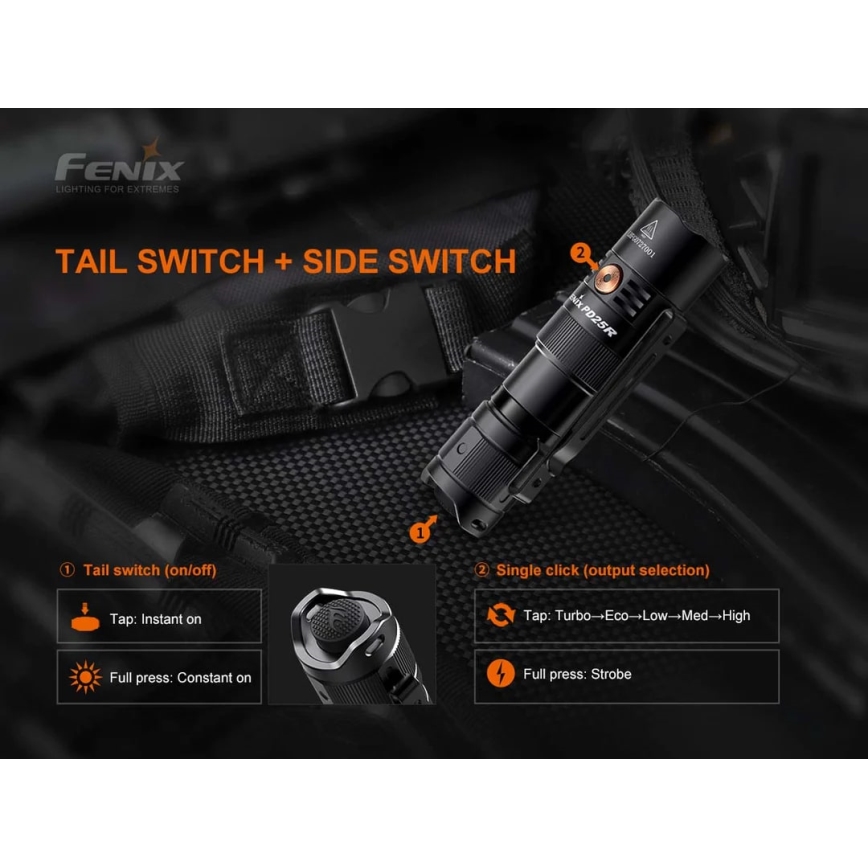 Fenix PD25R - punjiva LED baterijska lampa LED/USB/1xCR123A IP68 800 lm 70 h 700 mAh
