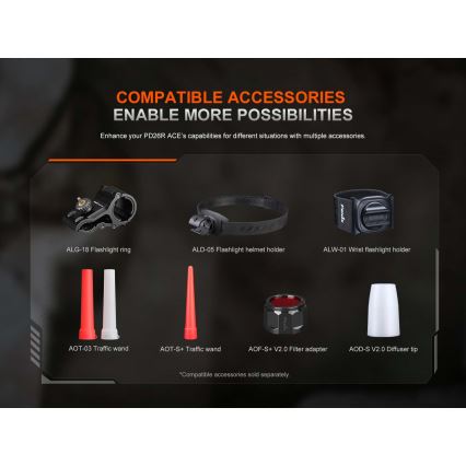 Fenix PD26RACE - LED punjiva baterijska lampa sa prigušiva LED/USB 1600 mAh IP68 1300 lm 556 h crna
