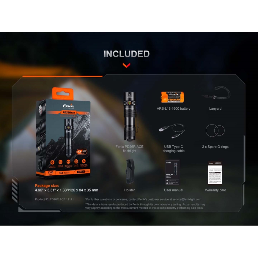 Fenix PD26RACE - LED punjiva baterijska lampa sa prigušiva LED/USB 1600 mAh IP68 1300 lm 556 h crna
