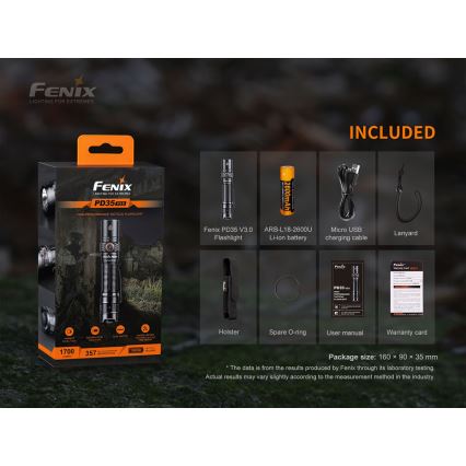 Fenix PD35V30 - LED punjiva baterijska lampa LED/USB/2xCR123A IP68 1700 lm 230 h 2600 mAh