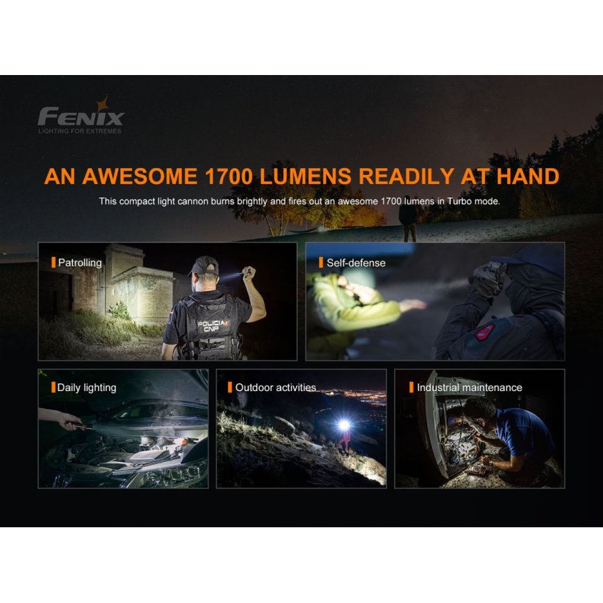 Fenix PD35V30 - LED punjiva baterijska lampa LED/USB/2xCR123A IP68 1700 lm 230 h 2600 mAh