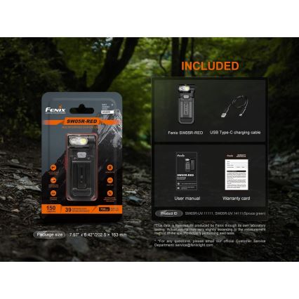 Fenix SW05RREDBLC - LED prigušiva punjiva svetiljka LED/USB IPX6 150 lm 49 h 700 mAh crna