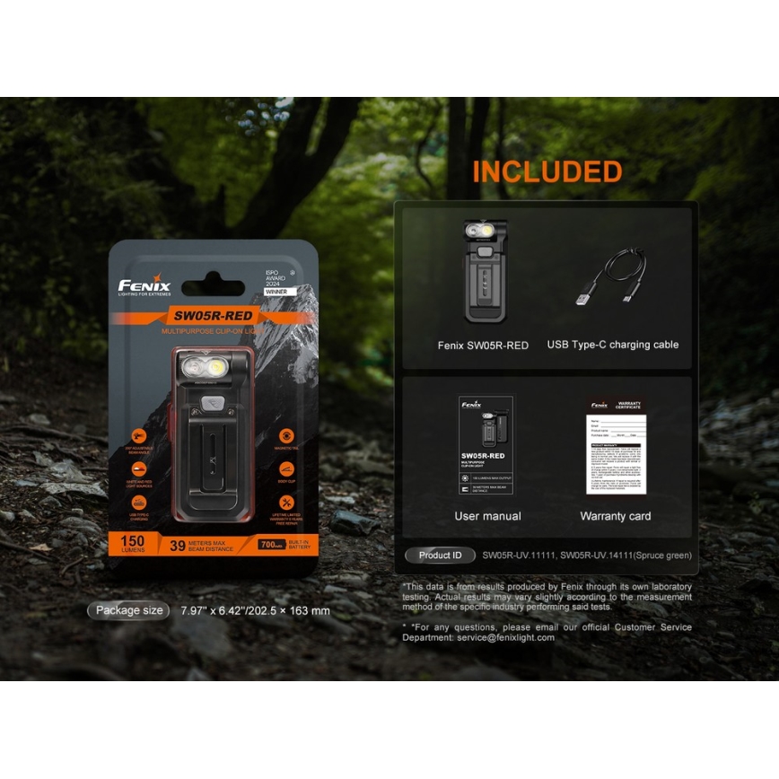 Fenix SW05RREDBLC - LED prigušiva punjiva svetiljka LED/USB IPX6 150 lm 49 h 700 mAh crna