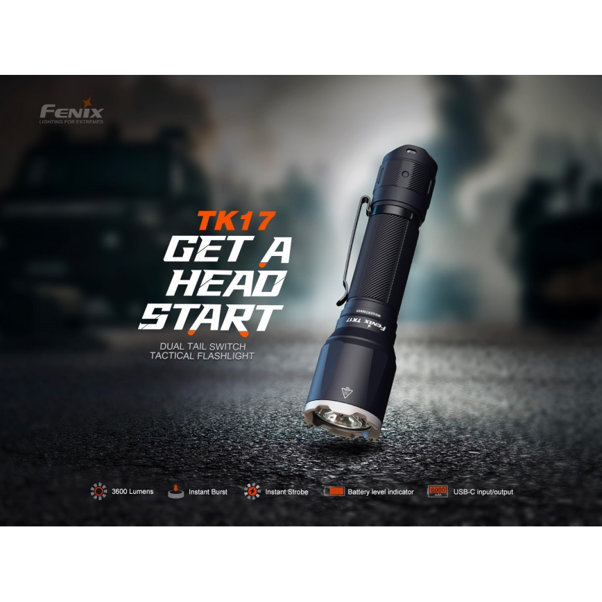 Fenix TK17BLK - prigušiva punjiva LED baterijska lampa LED/USB 6000 mAh IP68 3600 lm 60 h crna