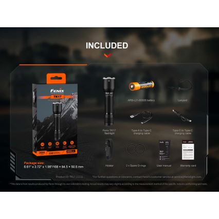 Fenix TK17BLK - prigušiva punjiva LED baterijska lampa LED/USB 6000 mAh IP68 3600 lm 60 h crna
