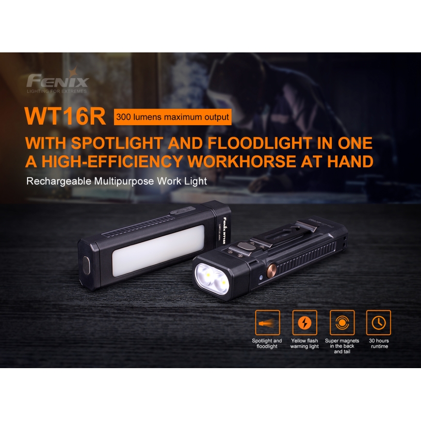 Fenix WT16R - punjiva LED baterijska lampa 2xLED/USB IP66 300 lm 30 h