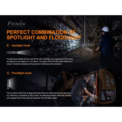 Fenix WT16R - punjiva LED baterijska lampa 2xLED/USB IP66 300 lm 30 h