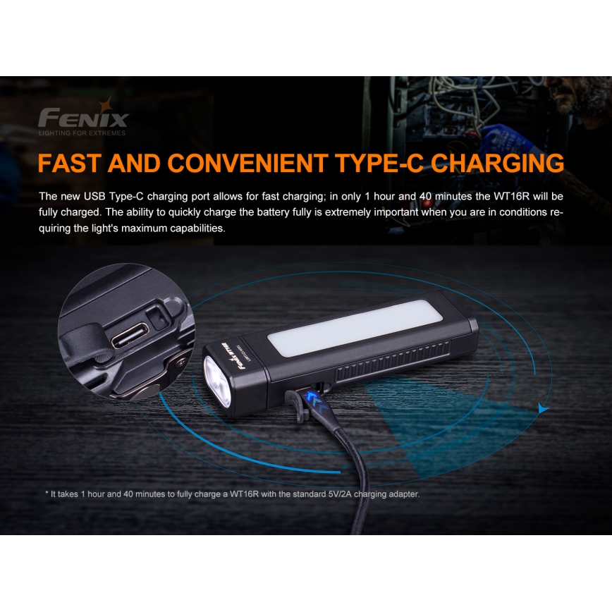 Fenix WT16R - punjiva LED baterijska lampa 2xLED/USB IP66 300 lm 30 h