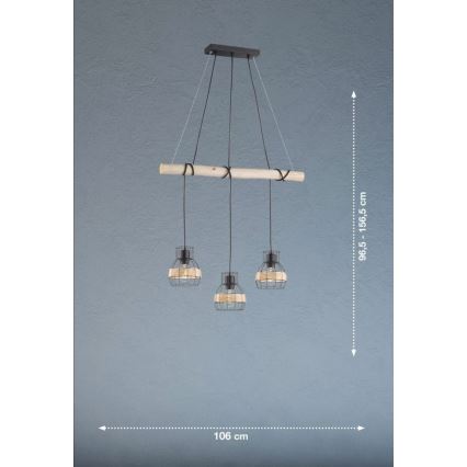 Fischer & Honsel 60798 - Luster na sajli STRAW 3xE27/40W/230V