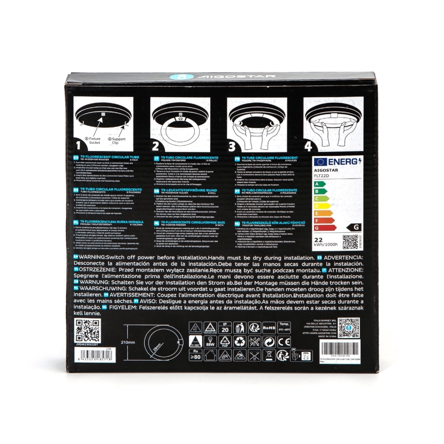 Fluorescentna cev T9 G24q-1/22W/230V 6500K - Aigostar