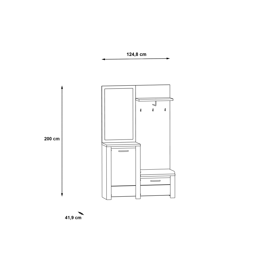 Garderobna stena HIRO sa ogledalom, bela/siva