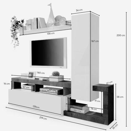 Garnitura za dnevnu sobu LENOR, bela/hrast