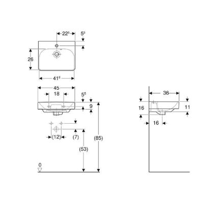 Geberit 500.222.01.1 - Zidni umivaonik Smyle Square 45 x 36 cm, keramika/bela