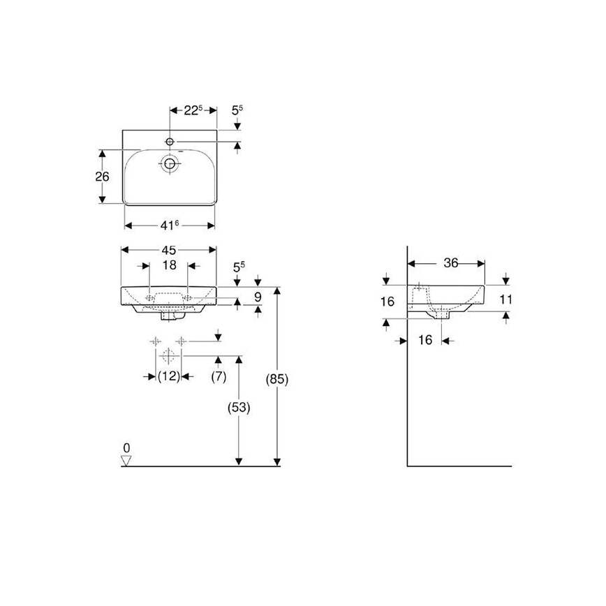 Geberit 500.222.01.1 - Zidni umivaonik Smyle Square 45 x 36 cm, keramika/bela