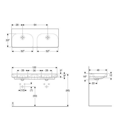 Geberit 500.224.01.1 - Zidni dvostruki umivaonik Smyle Square 120x48 cm keramika/bela