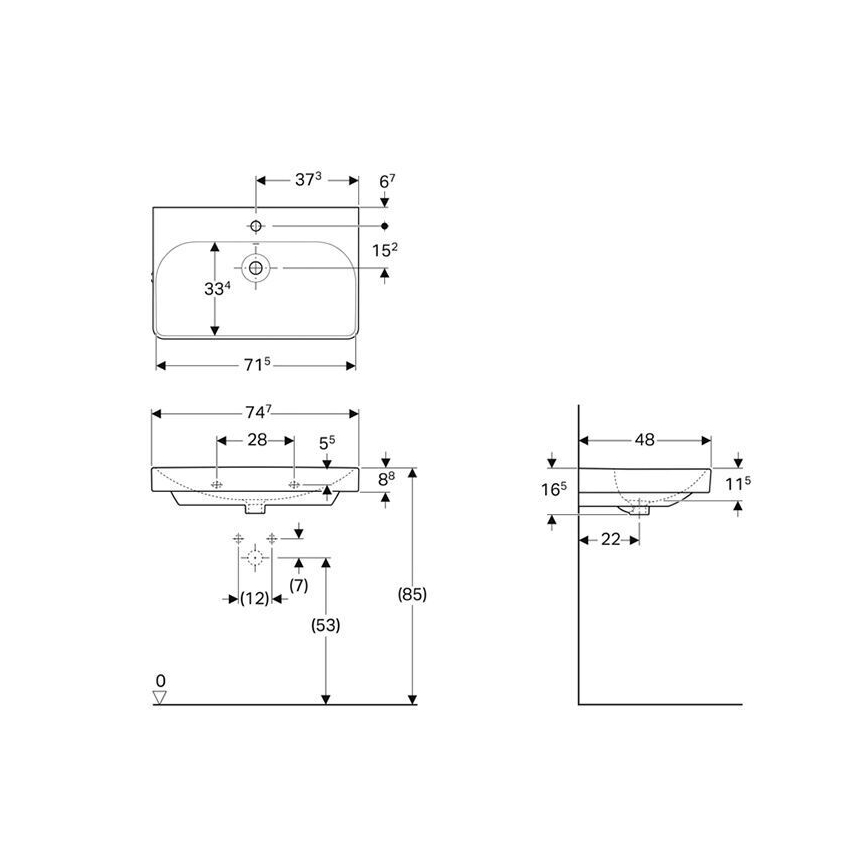 Geberit 500.249.01.1 - Zidni umivaonik Smyle Square 75x48 cm keramika/bela