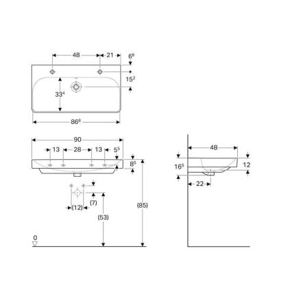 Geberit 500.252.01.1 - Zidni dvostruki umivaonik Smyle Square 90x48 cm keramika/bela
