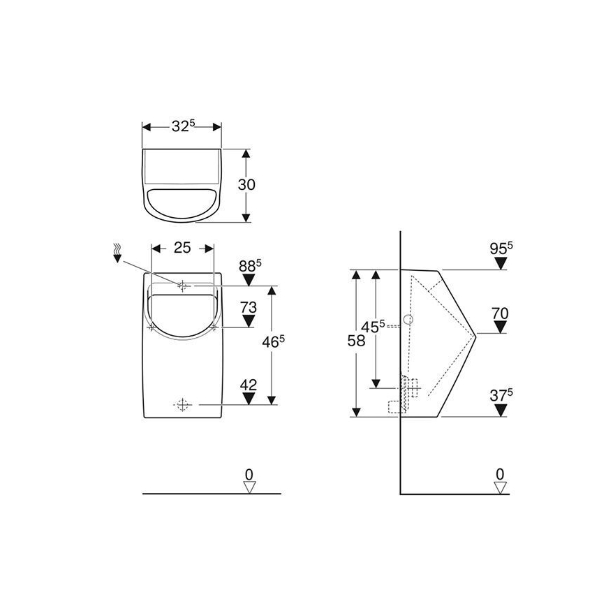 Geberit 500.254.01.1 - Pisoar Smyle, zadnji dovod, zadnji odvod, keramika, bela