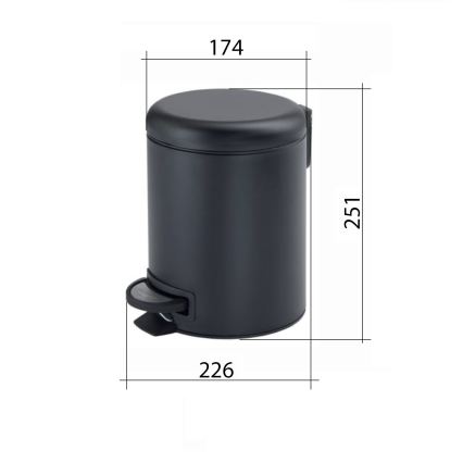 Gedy - Kanta za smeće POTTY 3 l, meko zatvaranje (prigušiva), mat crne boje
