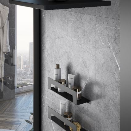 Gedy - Polica sa držačem za peškire CLEO 30 cm mat crna