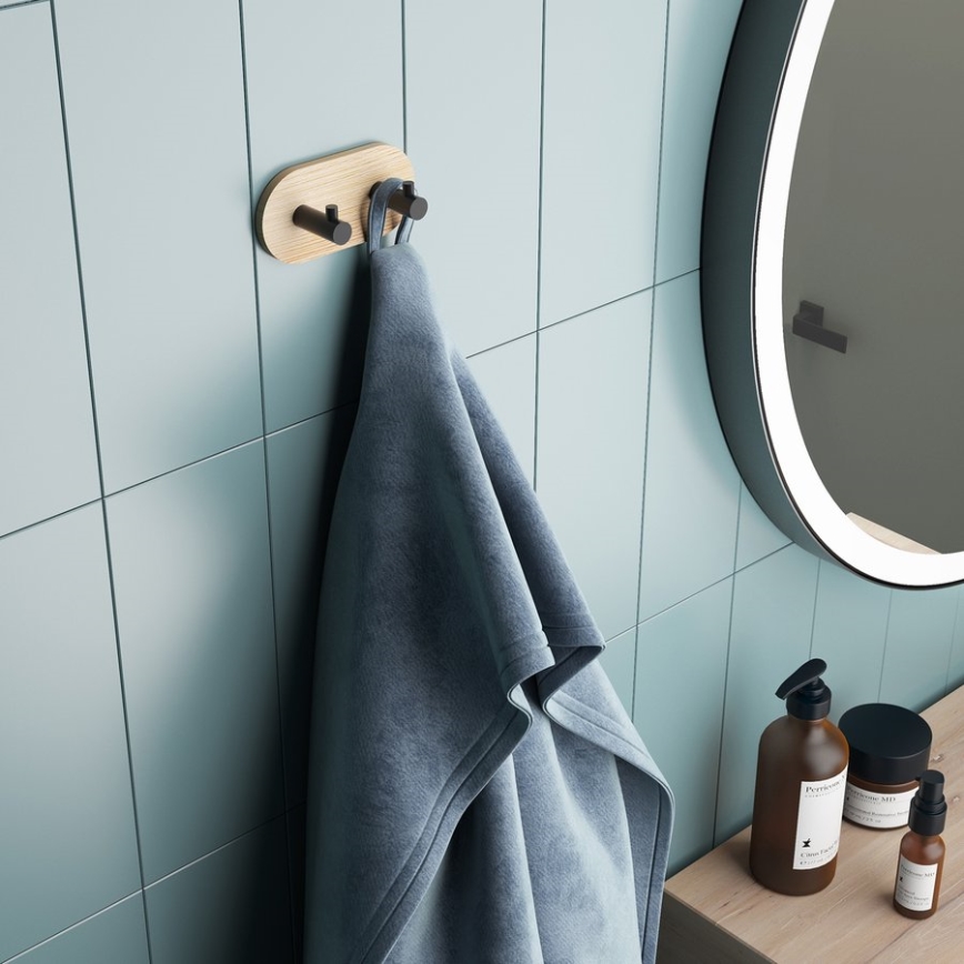 Gedy - Samolepljivi zidni držač za peškire HIMALAYA crna/bambus