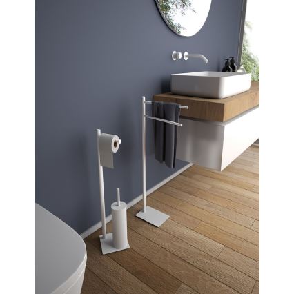 Gedy - Samostojeća WC četka sa držačem za toalet papir TRILLY, mat bela