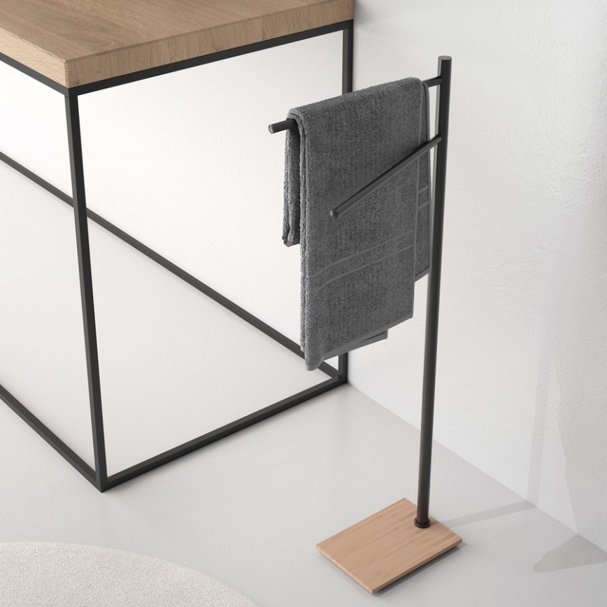 Gedy - Stalak za peškire TRILLY 83,5 cm mat crna/bambus