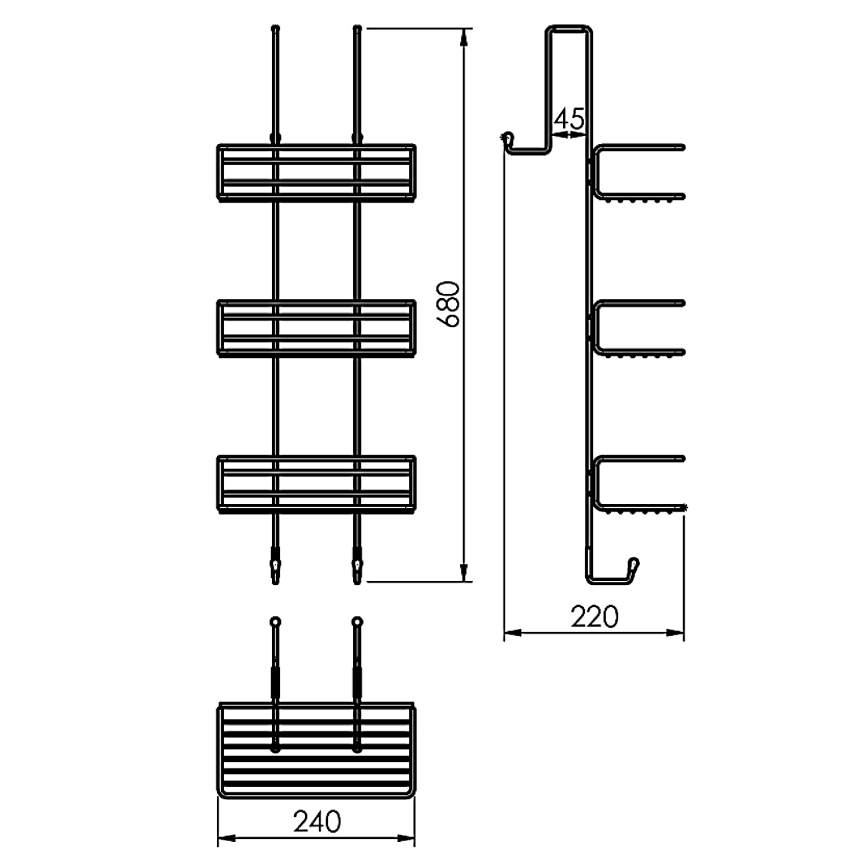 Gedy - Zidna polica za tuš CHROM LINE 68x24 cm sjajni hrom